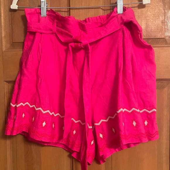 LOFT hot pink embroidered linen blend paperbag shorts NWT Sizes L and XL - Picture 3 of 7